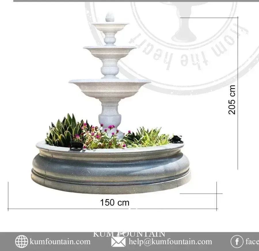 Đài phun nước 3 tầng Cao 205 x D 150 cm. Có bể nước - Ảnh 3