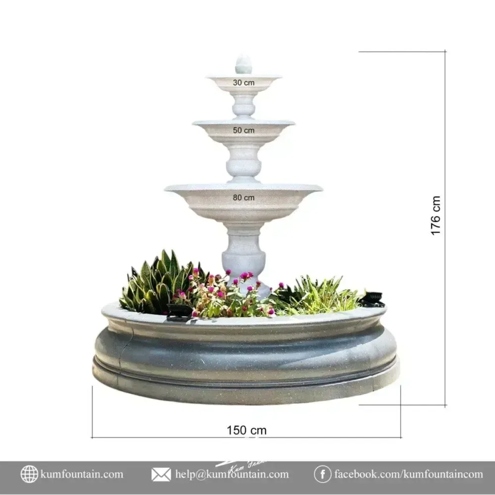 Đài phun nước sân vườn 3 tầng Cao 176 x D 150 cm. Có bể nước - Ảnh 3