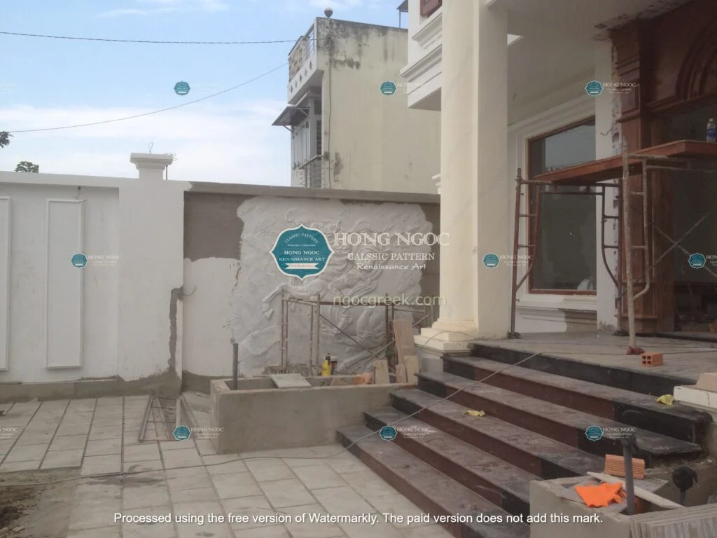 phù điêu xi măng trang trí khu BBQ sân vườn