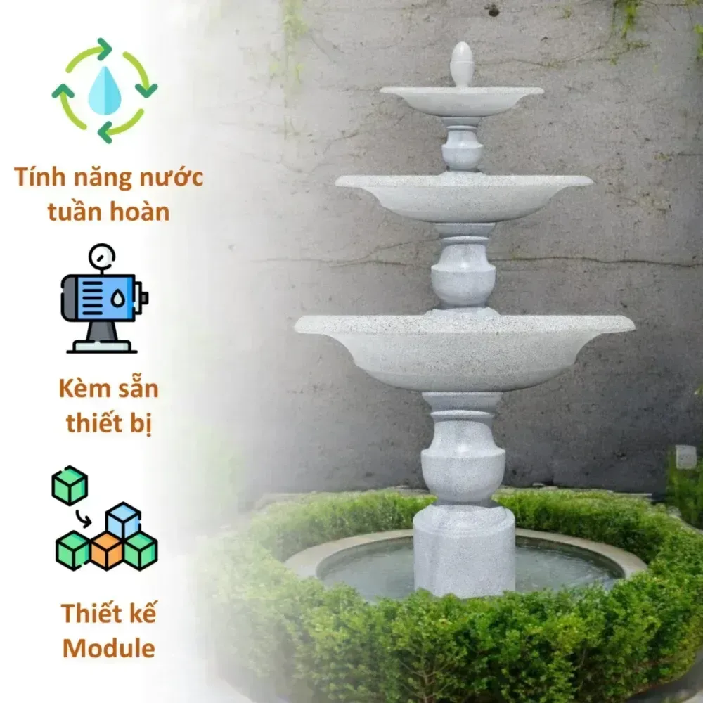 Đài phun nước 3 tầng Cao 205 x D 150 cm. Có bể nước - Ảnh 4